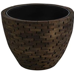 Dehner Premium bloempot Milan met binnenpan, Ø 32 cm, hoogte 30 cm, hout/kunststof, bruin