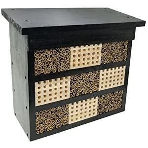 Dehner Natura Pistoia Insectenhotel, ca. 44,5 x 40 x 22,5 cm, grenenhout/bamboe, zwart/naturel