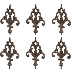 Dehner Tuinstok Ornament Speer, 6 stuks, elk ca. 140 x 16 x 3,2 cm, gietijzer, roestkleurig