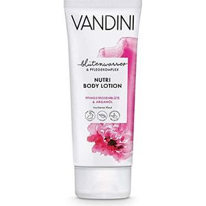 VANDINI Nutri Body Lotion voor dames met pioenrozenbloesem en arganolie, bodylotion voor droge huid, veganistische bodylotion voor vrouwen zonder siliconen, parabenen en minerale olie (1 x 200 ml)