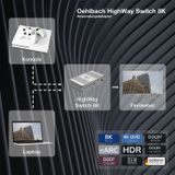 OEHLBACH Highway Switch 8K - HDMI 2.1 schakelaar - HDMI adapter 2 in 1 uitgang met afstandsbediening (4K 120Hz, 8K 60Hz, 48Gbits, VRR, Dolby Vision, Atmos, HDR10, HDCP 2.3) - mat zilver