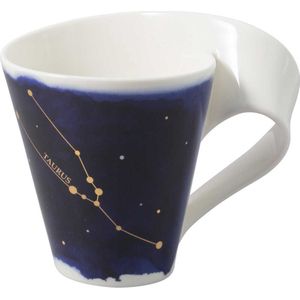 Villeroy & Boch 10-1616-5814 NewWave Stars mok met handvat, elegante mok met stier-motief, premium porselein, vaatwasmachinebestendig, wit/blauw, 300 ml