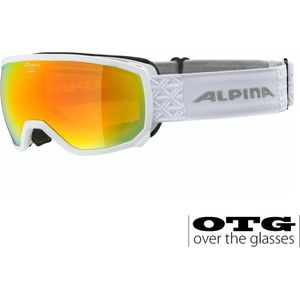 ALPINA Scarabeo Q-LITE - OTG Skibril met gespiegelde, contrastversterkende 100% uv-bescherming voor volwassenen, wit, eenheidsmaat