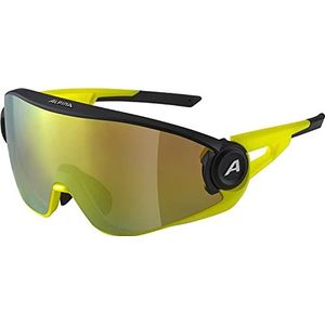 ALPINA 5W1NG Q Sport- en fietsbril met uv-bescherming voor volwassenen, mat zwart/neongeel, één maat