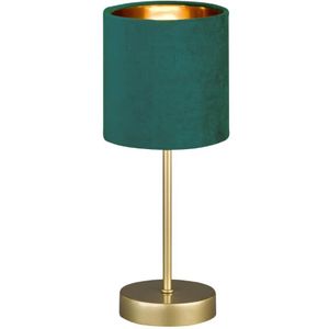 Fischer & Honsel Tafellamp Aura, elegante tafellamp in klassiek design met snoerschakelaar, 1x E 14-fitting, metaal in goudkleuren & fluwelen kap in turquoise, hoogte: 34 cm