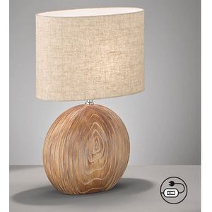 Fischer & Honsel Tafellamp, Tobse|houtkleur | linnen stoffen lampenkap zandkleur | L: 34 cm, b: 17 cm, H: 53 cm, met touwschakelaar, 1 lamp E27 max. 40 W