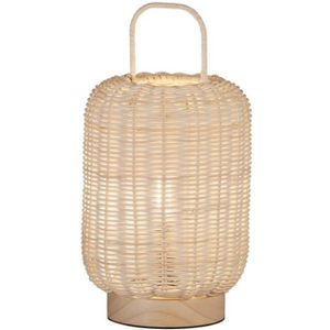 Fischer & Honsel 50738 Tafellamp van natuurlijk hout met lampenkap van natuurlijke Rebestrick-stof, 28,50 x 16 cm, met snoerschakelaar, 1 x E14, max. 25 W, zonder lamp