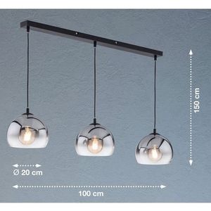 Fischer & Honsel Hanglamp Amos 60838 Zandzwart | Glas | Gerookt tot transparant | L: 100 cm, b: 20 cm | Zonder plafond: 150 cm | 3 lampen E27 max. 40 W