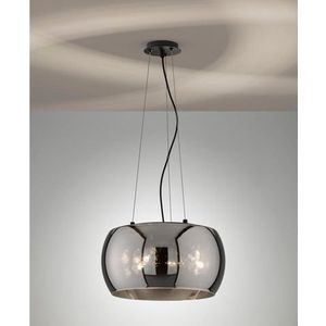 Fischer & Honsel - Hanglamp Dima - 3x E27 max. 25 W (zonder verlichtingsmiddel) - Zwarte Zandgronde Metaal met Smoke Glas