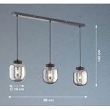 Fischer & Honsel - Hanglamp Regi - 3x E27 max. 40,0 W (excl.) - Mat Zwart Metaal met Rook Glas