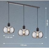 Fischer & Honsel | Hanglamp, Dima | zandzwart | glas | rookkleurig | L: 110,00 cm, B: 22,00 cm | Uitl. plafond: 160,00 cm | 3x E27 max. 40,0 Watt | 60901