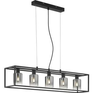 Fischer & Honsel - Hanglamp Iska - 5x E14 (excl.) - lengte 95 cm - In hoogte verstelbaar - Zwart Metalen frame - Rookkleurig glas