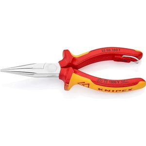 Knipex Platspitse tang met zijsnijder (radiotang) verchroomd, geïsoleerd VDE-gekeurd, met geïntegreerde geïsoleerde bevestigingshaak om een valbeveiliging aan te brengen 160 mm 25 06 160 T