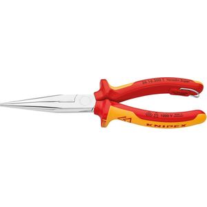 Knipex Platspitse tang met zijsnijder (telefoontang) verchroomd, geïsoleerd VDE-gekeurd, met geïntegreerde geïsoleerde bevestigingshaak om een valbeveiliging aan te brengen 200 mm 26 16 200 T