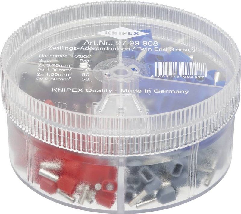 97 99 908 Zwillings-Aderendhülsen-Sortiment 0.75 mm², 1 mm², 1.5 mm², 2.5 mm² Teilisoliert Gr - Knipex