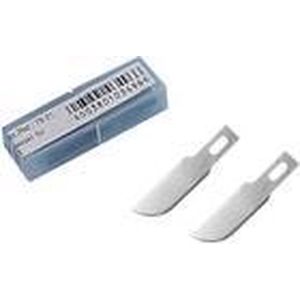 Wedo 7822 Reservemesjes (voor scalpel en hobbymessen, machetvorm, halfrond, kunststof doos) 10 stuks, zilver