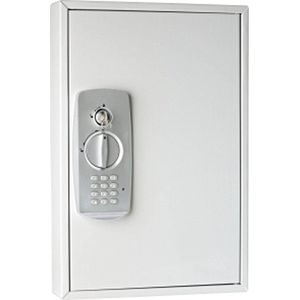 Wedo 10263237 sleutelkast (voor 32 sleutels, gepoedercoat plaatstaal, met modern elektronisch slot en extra standaardslot inclusief 2 sleutels) lichtgrijs