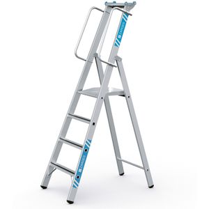 ZARGES Aluminium bokladder met groot platform, met twee handgrepen, 4 treden