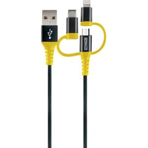 Schwaiger USB-kabel USB 2.0 USB-A stekker, USB-C stekker, Apple Lightning stekker, USB-micro-B stekker 1.20 m Zwart, Geel Scheurbestendig WKUU310 511
