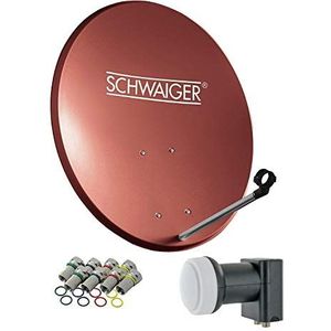 SCHWAIGER -494- Sat-systeem | Satellietschotel | 55 cm | Stalen satellietschotel | Twin LNB | digitaal | 2 deelnemers | 8 F-connectoren | 7 mm | 55 x 62 cm | baksteenrood