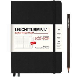 LEUCHTTURM1917 367557 Academische weekplanner Medium (A5) 2024, 18 maanden, zwart, Engels