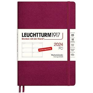 LEUCHTTURM1917 367657 weekkalender medium (A5) 2024, softcover, portrood, Duits, 12 maanden