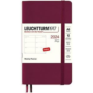 LEUCHTTURM1917 367674 Weekoverzichten met zachte kaft (A6) 2024, 12 maanden, rode poort, Engels