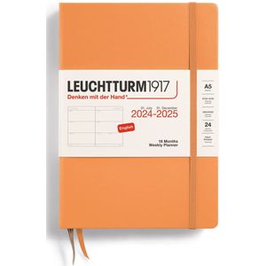 LEUCHTTURM1917 370721 Weekplanner 2025, hardcover, A5, 18 maanden, gelinieerd, Engels abrikoos