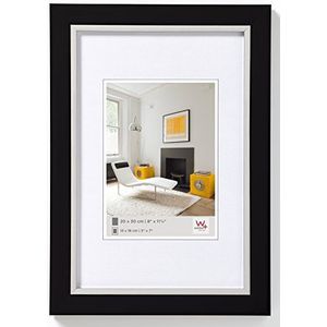 walther design fotolijst zwart 10 x 15 cm met zilveren binnenrand Metro design lijst LO015B