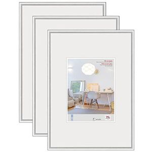 walther design KVX342S3 New Lifestyle fotolijst met kunstglas, 29,7 x 42 cm, zilver, verpakking van 3 stuks