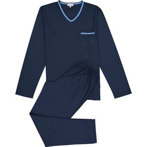 Mey - Leongatha - Pyjama - Donkerblauw - 100% Katoen, V-hals, Lange Mouwen, Comfort Tailleband