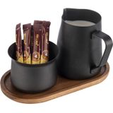 APS - 634 - Melk- en Suikerset - 5-delige Set - Acaciahout - Roestvrij Staal PTFE Gecoat - Zwart