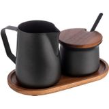APS - 634 - Melk- en Suikerset - 5-delige Set - Acaciahout - Roestvrij Staal PTFE Gecoat - Zwart