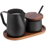 APS - 634 - Melk- en Suikerset - 5-delige Set - Acaciahout - Roestvrij Staal PTFE Gecoat - Zwart