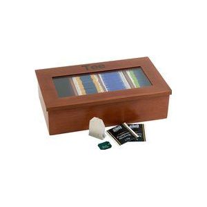 APS Teebox - Premium houten theedoos met kijkvenster, 4 compartimenten voor elk 30 omhulde theezakjes, deksel blijft open