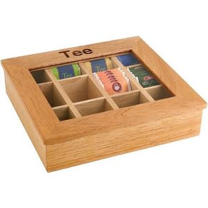 Theedoos 12-vaks afm. 31x28cm. met tee inscriptie donker hout | Jos ten Berg