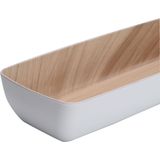 APS Frida Melamine kom, vrijwel onbreekbaar, stabiele kunststof schaal, 53 x 16,2 x 7,5 cm, fruitmand, broodmand, stapelbaar, binnenkant hout, buitenkant wit, vaatwasmachinebestendig