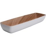 APS Frida Melamine kom, vrijwel onbreekbaar, stabiele kunststof schaal, 53 x 16,2 x 7,5 cm, fruitmand, broodmand, stapelbaar, binnenkant hout, buitenkant wit, vaatwasmachinebestendig