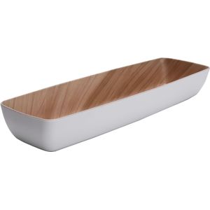 APS Frida Melamine kom, vrijwel onbreekbaar, stabiele kunststof schaal, 53 x 16,2 x 7,5 cm, fruitmand, broodmand, stapelbaar, binnenkant hout, buitenkant wit, vaatwasmachinebestendig