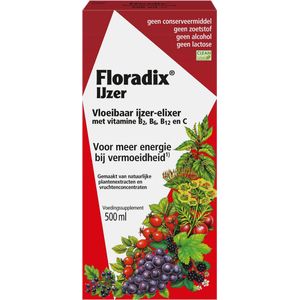 Salus Floradix IJzer-elixir - Bij vermoeidheid - Voedingssupplement met ijzer en vitamine B12 - 500 ml