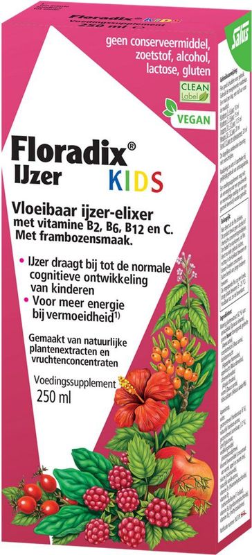 Floradix IJzer-Elixer Kids - Met Vitaminen C, B2 en B12 - IJzer voedingssupplement - Vegan - 250ml