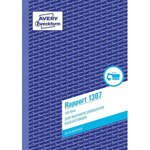 AVERY Zweckform Rapport 1307 A5 met 2 blauw papier, getest door juridische experts, voor Duitsland en Oostenrijk voor documentatie van werkprestaties en materiaalverbruik, 100 vellen) wit