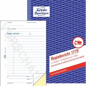 AVERY Zweckform 1775 Regisseursrapport (A5, zelfdoorschrijvend, door juridisch advies getest, voor Duitsland en Oostenrijk voor documentatie van materiaalprestaties en materiaalverbruik, 2 x 40 vellen) wit/geel