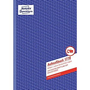 AVERY Zweckform 1778 Opmaat (A4, zelfdoorschrijvend, getest door wetsexperts, voor Duitsland en Oostenrijk voor exacte bepaling van de bouwprestaties, 50 vellen) wit