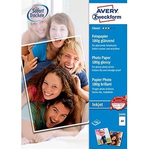 Avery 2496, Glanz, 180 g/m², Tintenstrahl, A4, Weiß, 100 Blätter