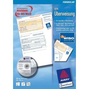 AVERY Zweckform 2817 Sepa A4 Transferkaart met software-cd, getest door rechtsleidende experts voor Duitsland, voor eenvoudige vervaardiging van transfersnelheden naar pc, 100 vellen, wit