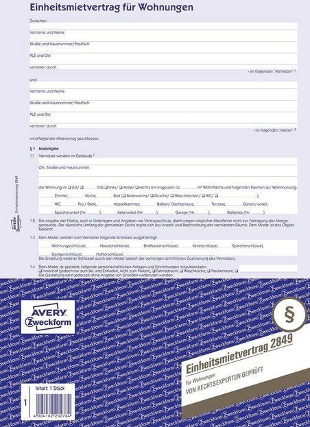 Vordruck Mietvertrag A4 4-seitig