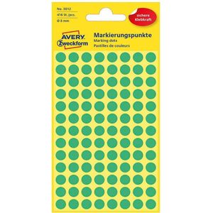 AVERY Zweckform 3012 selbstklebende Markierungspunkte 416 Stück (Ø8mm, Klebepunkte auf 4 Bogen, Punktaufkleber zur Farbcodierung, runde Aufkleber für Kalender, Planer und zum Basteln, Papier) grün