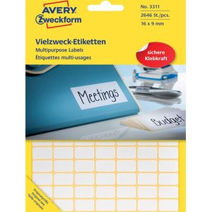 AVERY Zweckform 3306 mini-organisatie-etiketten 2.646 etiketten. 2.646 Stuk, 16 x 9 mm wit