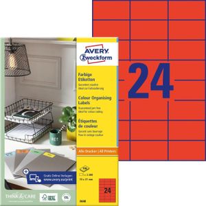 Avery Zweckform 3448 universele etiketten A4 70 x 37 mm rood (2.400 etiketten)